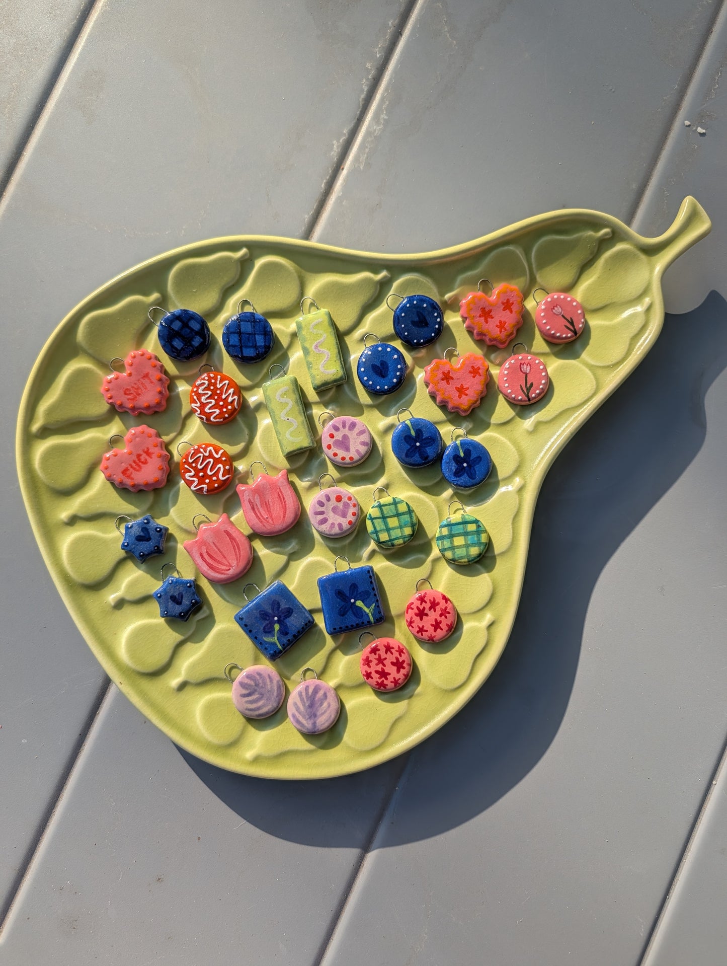 Charms - Stoneware - Cobalt Heart Dots