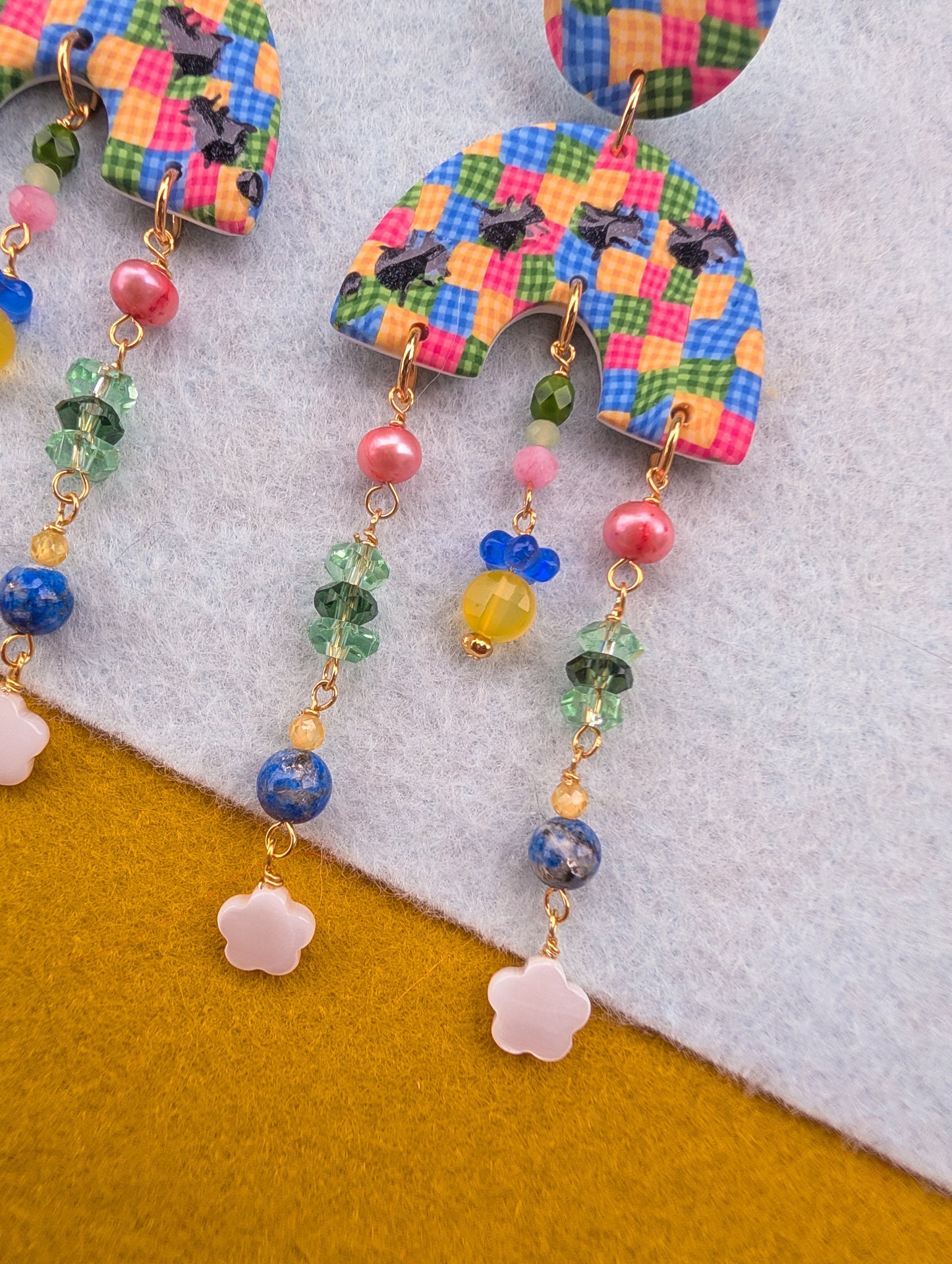 Soft Arch Drops - Ants at the Picnic - Pearl, Sodalite, Jade, Citrine, Vintage Beads
