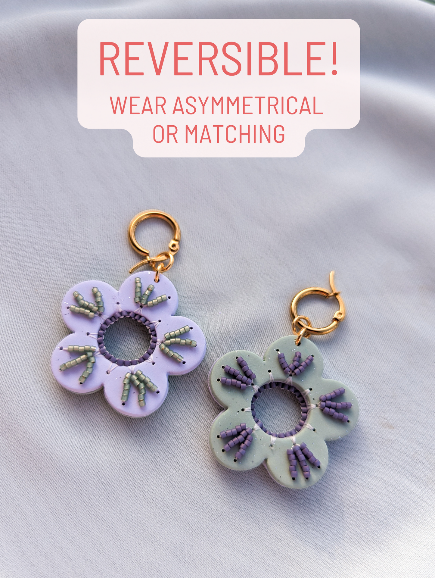 Reversible Flowers - Lilac & Sage - Beaded Stripes