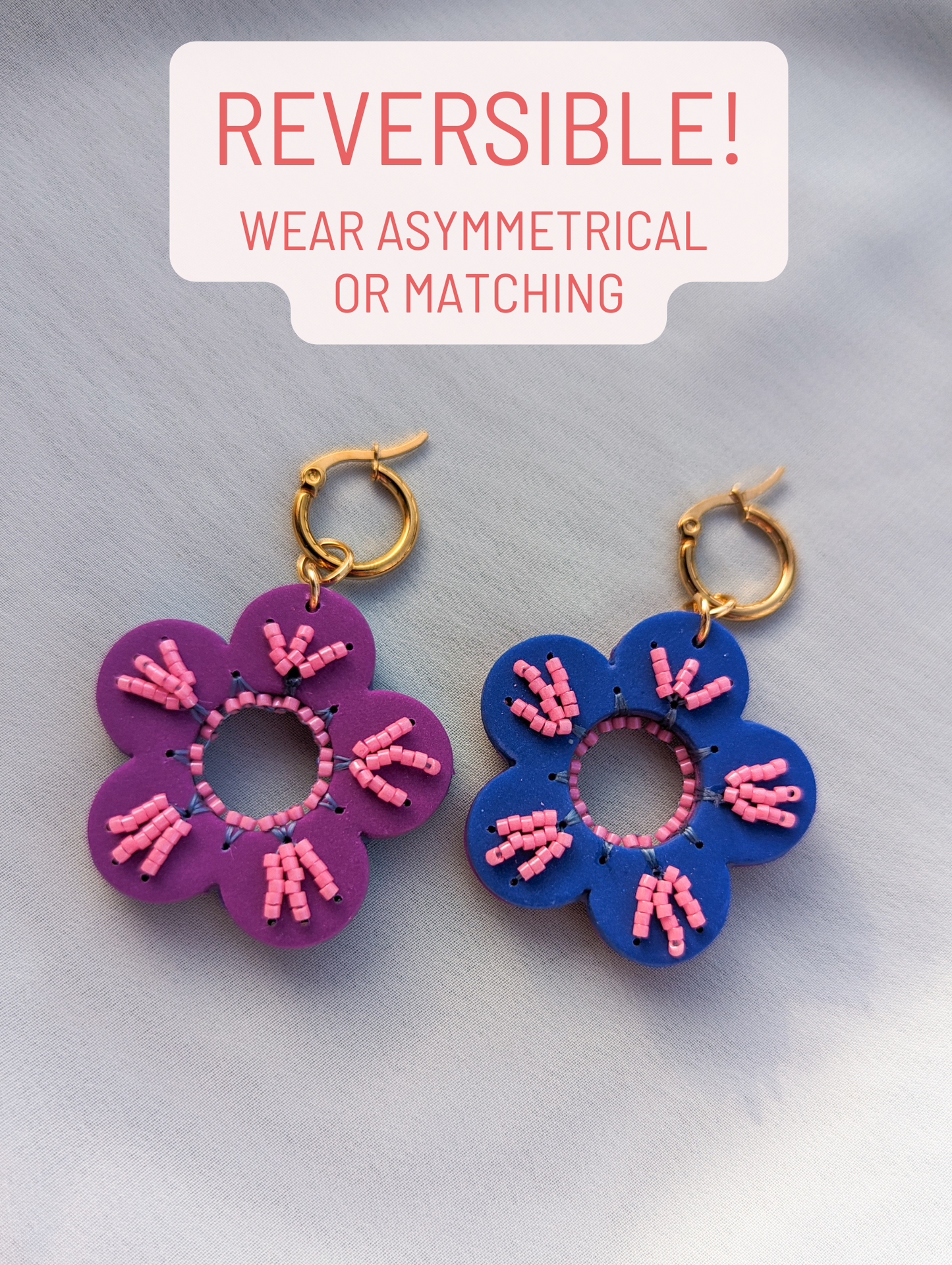 Reversible Flowers - Royal - Beaded Stripes