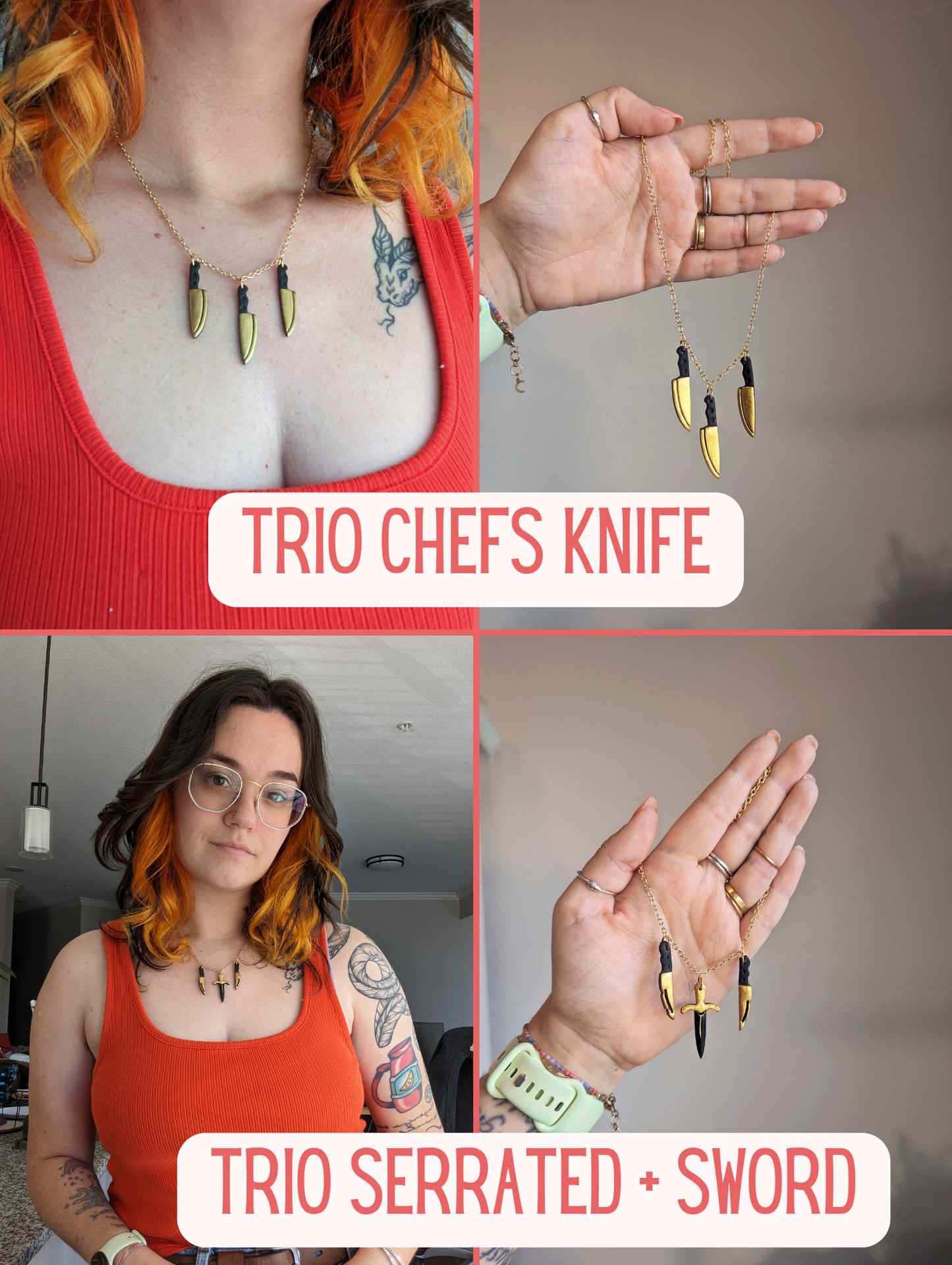 Lil Stabbies - Necklaces - choose your charms - 18 inch Gold Plated Brass Chain with Extender