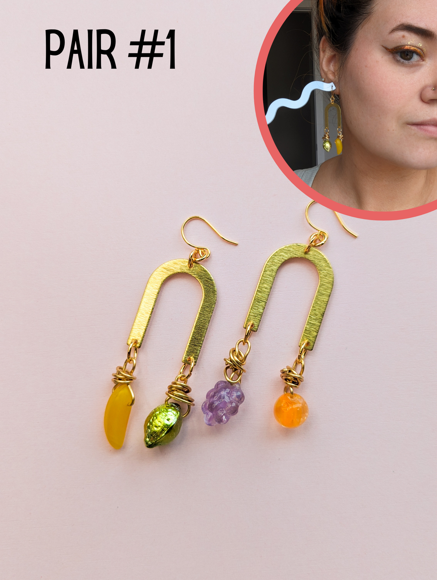 Fruit Drops - Brass & Glass Arch - Choose your Pair