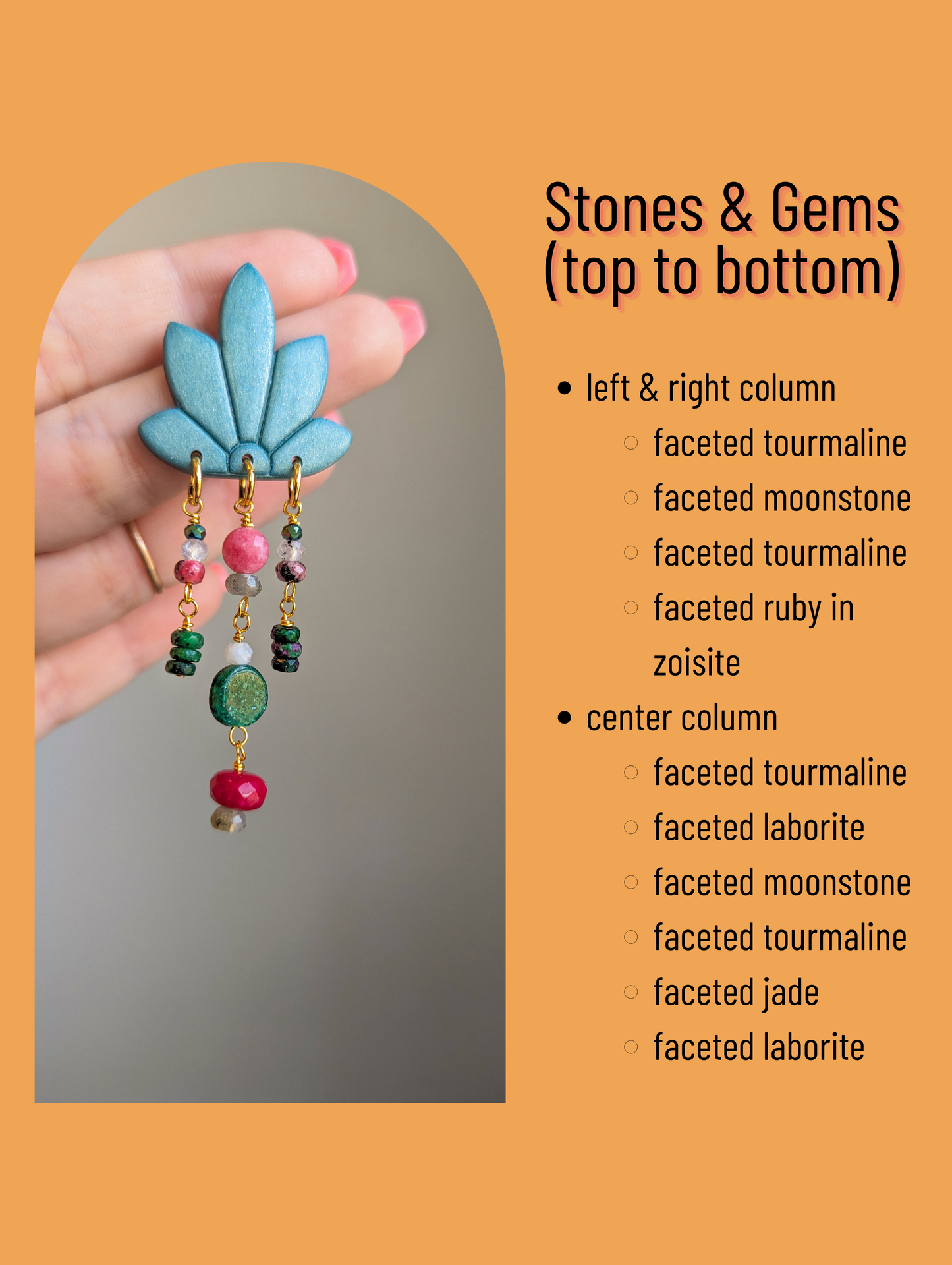 Flora Stud - Faceted Tourmaline, Moonstone & Laborite