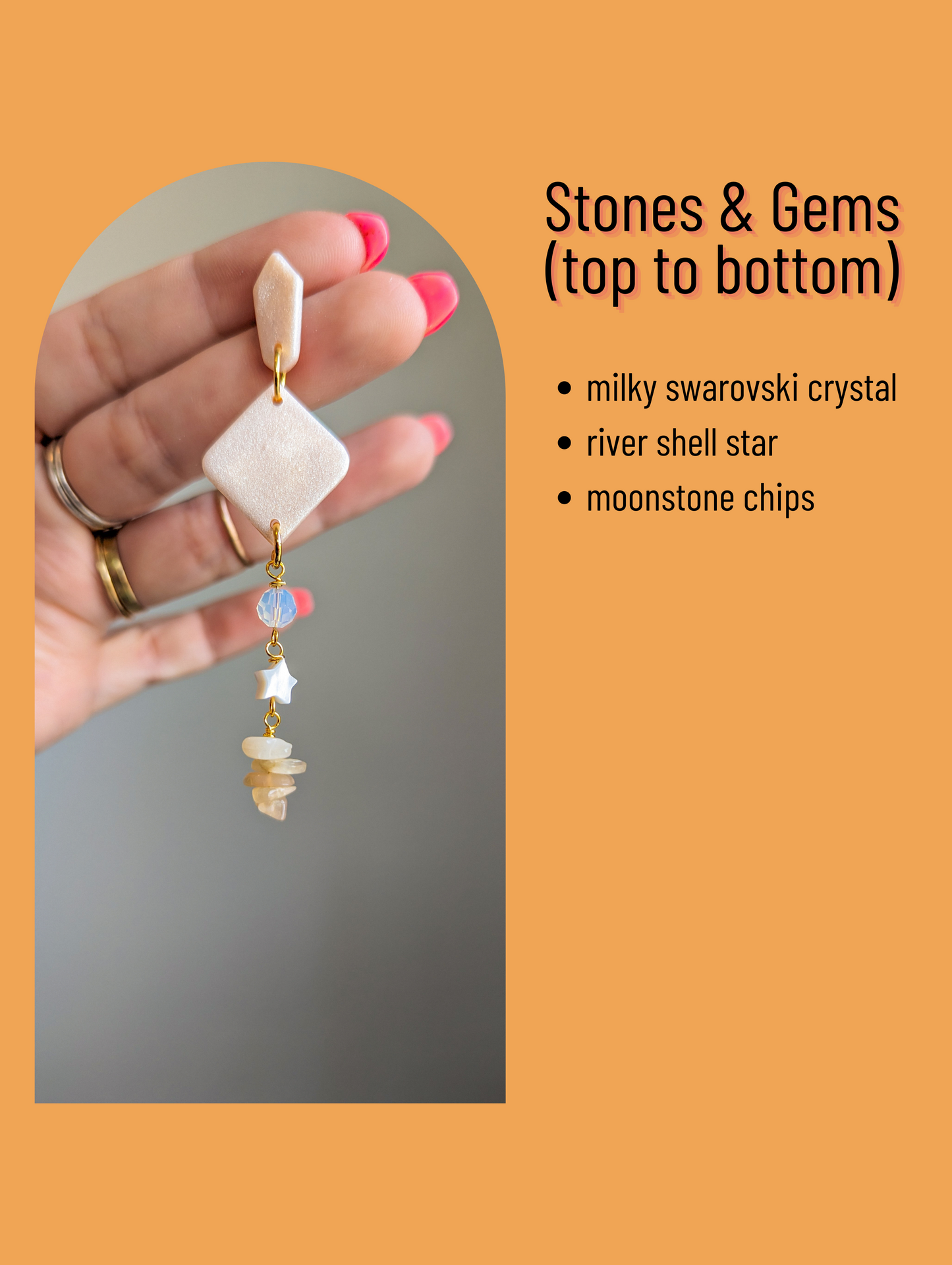 Diamond Drop - Pink Pearl - Moonstone, Shell Star & Milky Crystal - Buffed