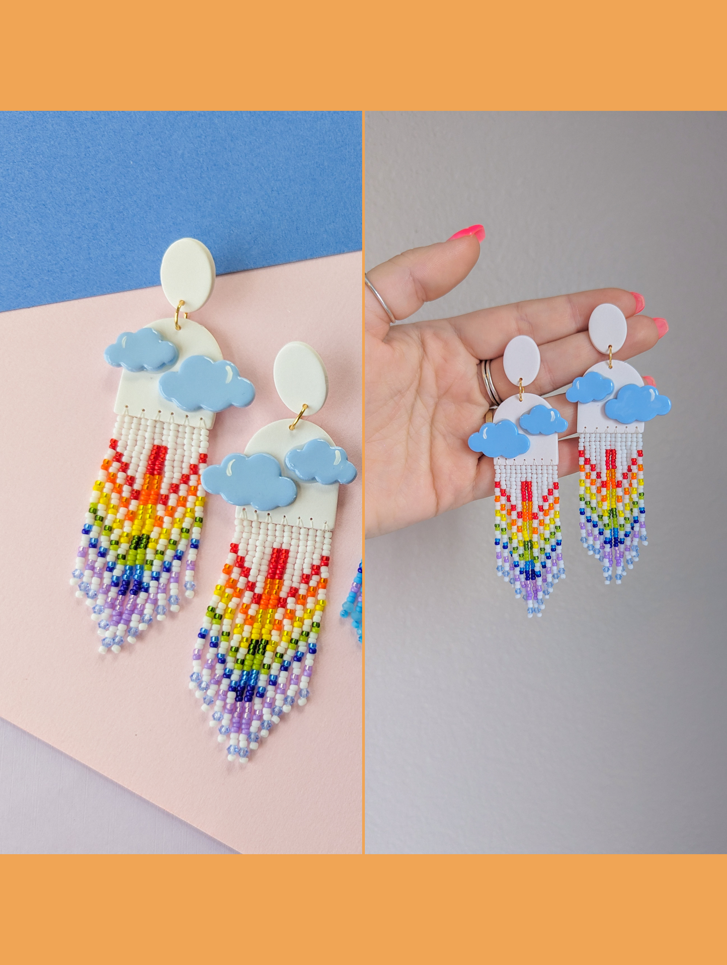 Puffy Clouds - Sky - Classic - Long Rainbow Fringe - Choose Your Color