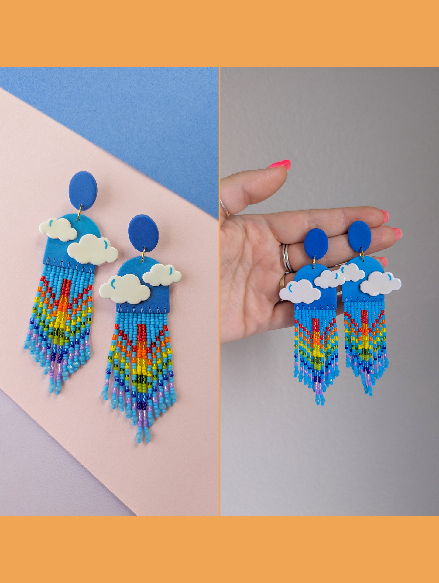 Puffy Clouds - Sky - Classic - Long Rainbow Fringe - Choose Your Color