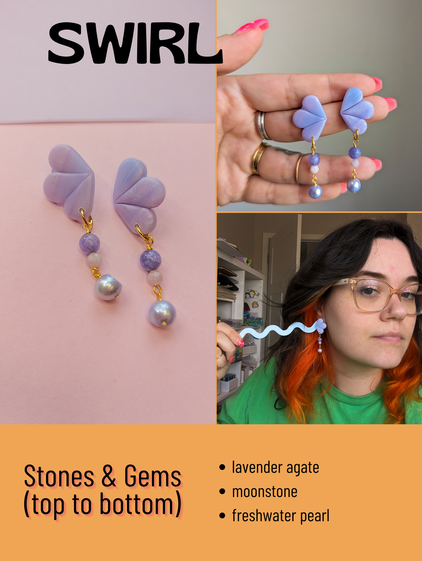 Droplets - Lilac Scallops - Freshwater Pearl, Lavender Agate, Moonstone - Buffed