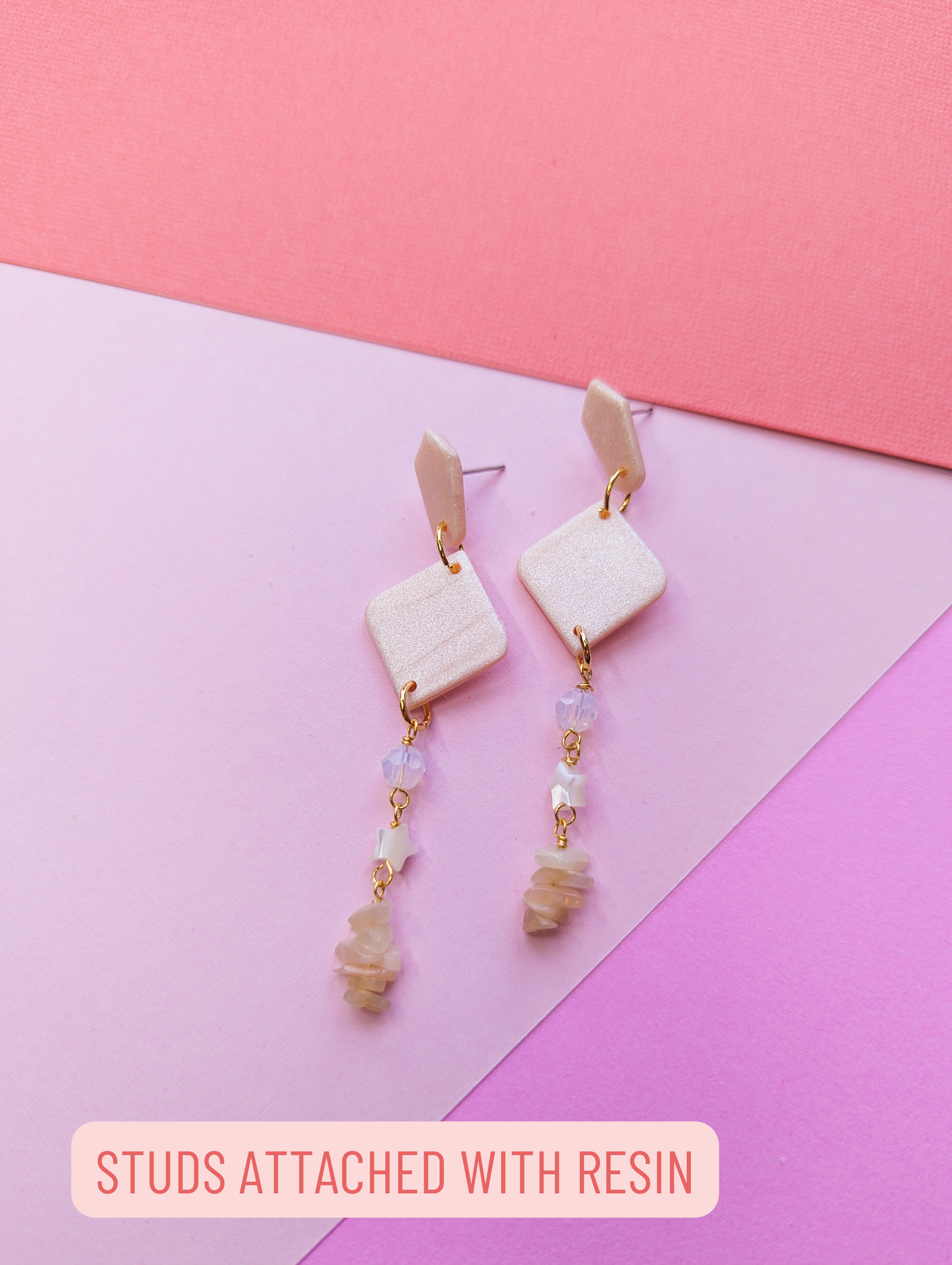 Diamond Drop - Pink Pearl - Moonstone, Shell Star & Milky Crystal - Buffed