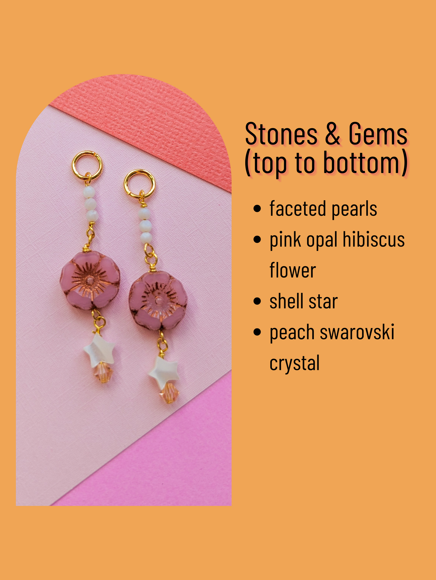 Charm - Pink Opal Hibiscus, Faceted Pearl, Shell Star, Crystal
