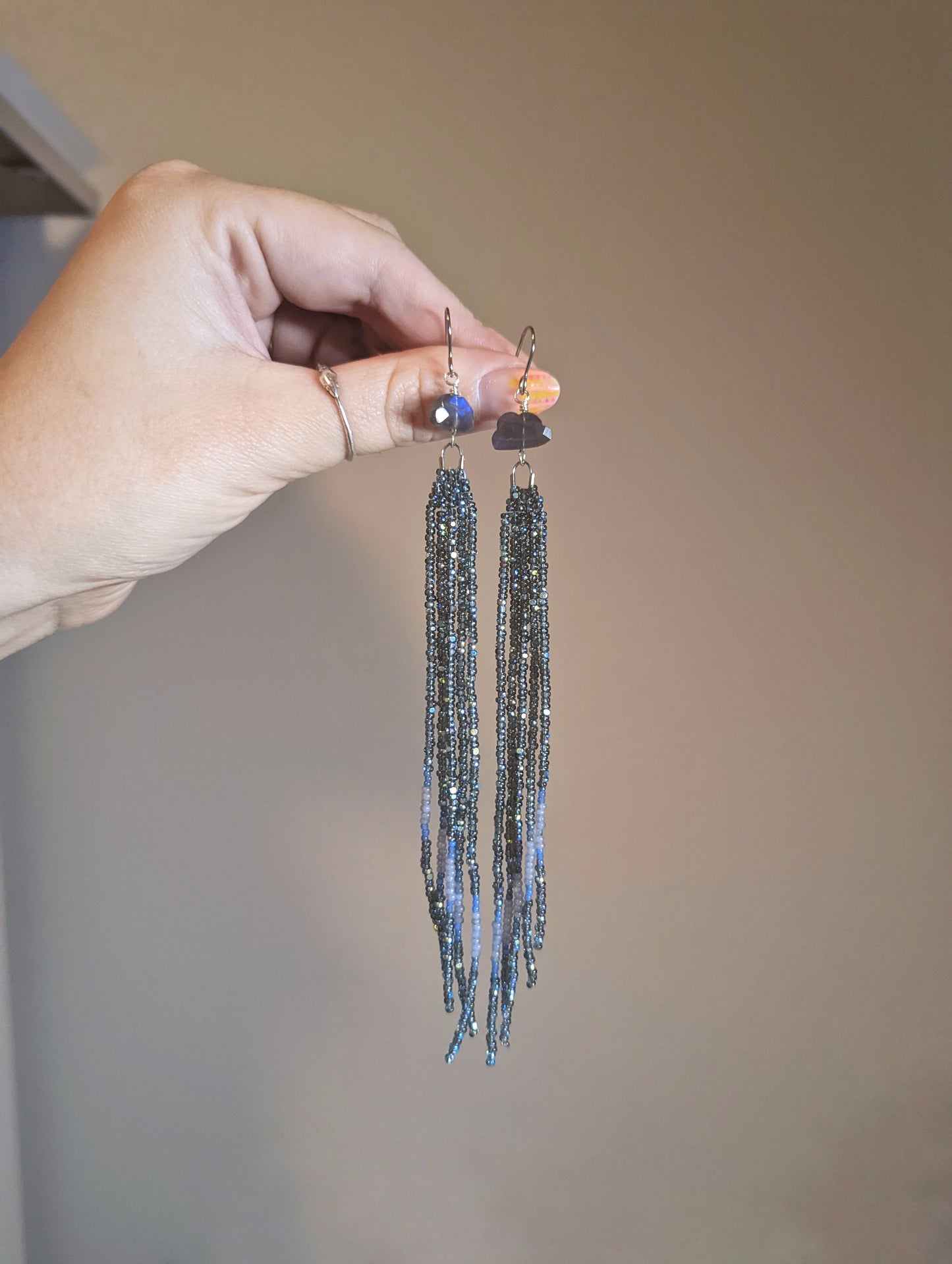 Laboradite Fringe - Long - Faceted Clouds - Glimmer Cut