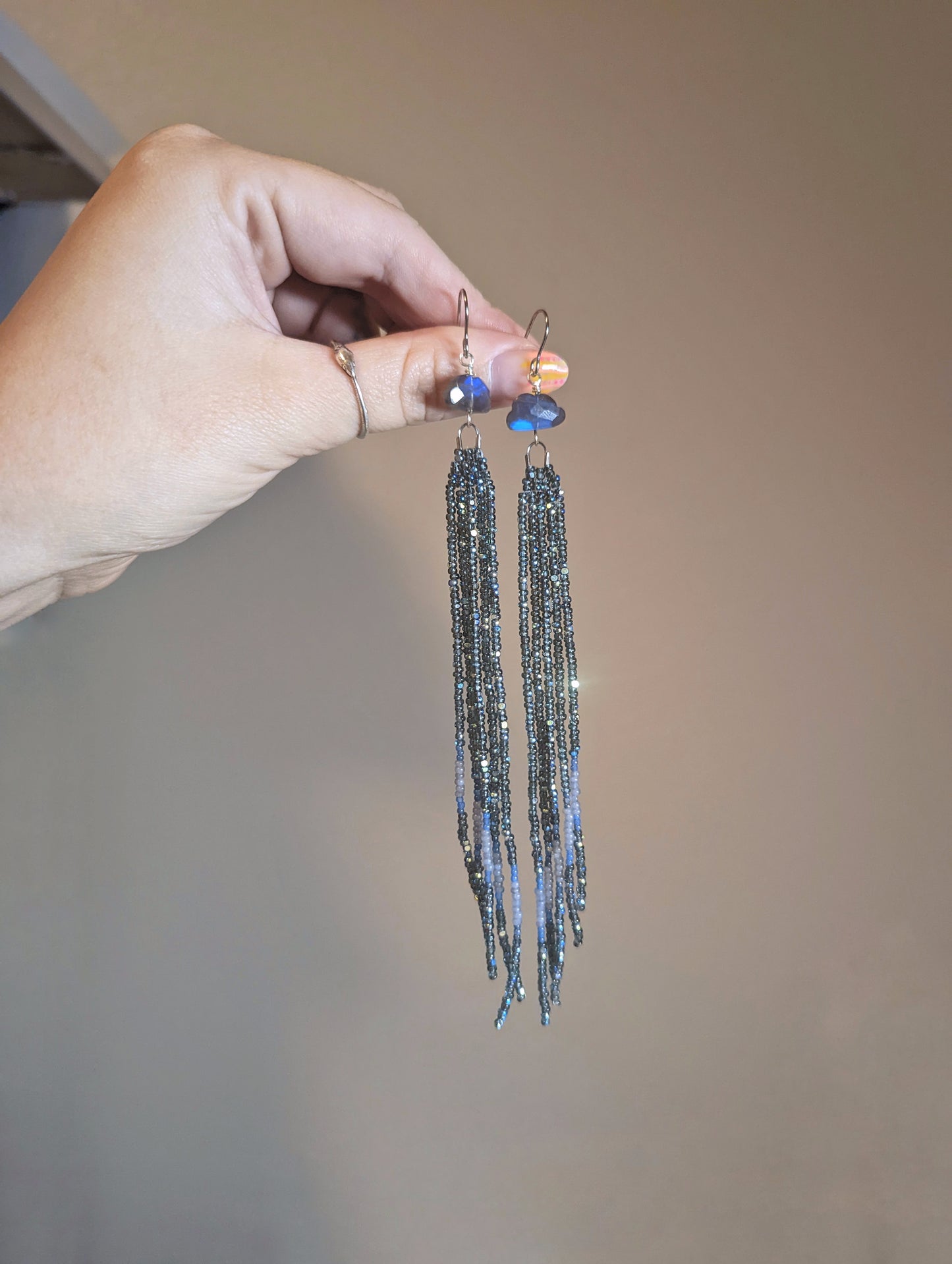 Laboradite Fringe - Long - Faceted Clouds - Glimmer Cut