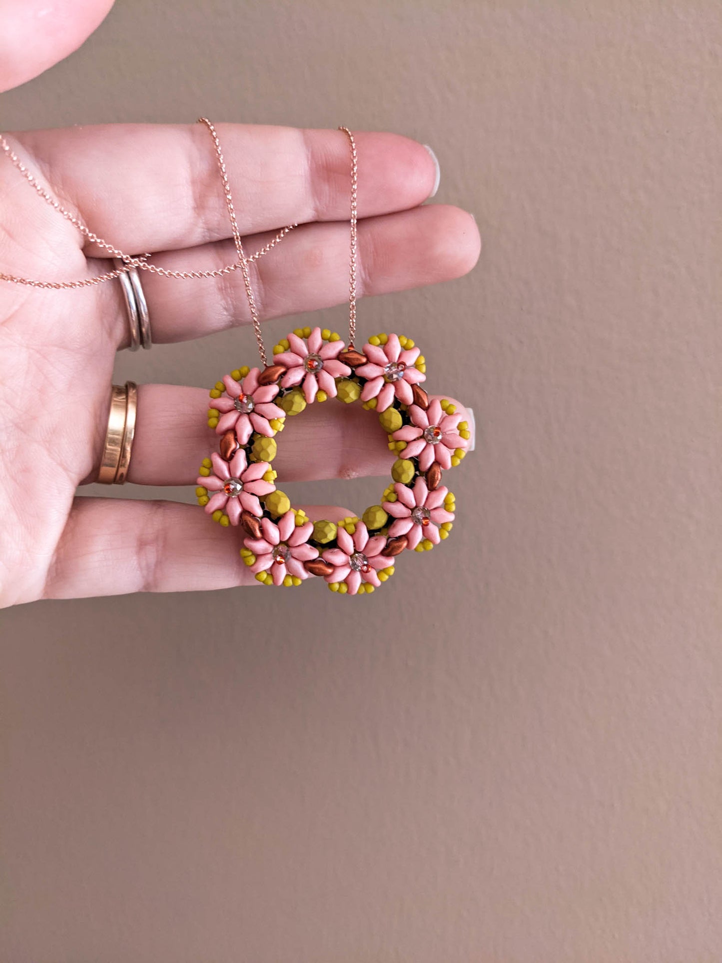 Daisy Circlet - Chartreuse & Peach - 18 inch Gold Filled