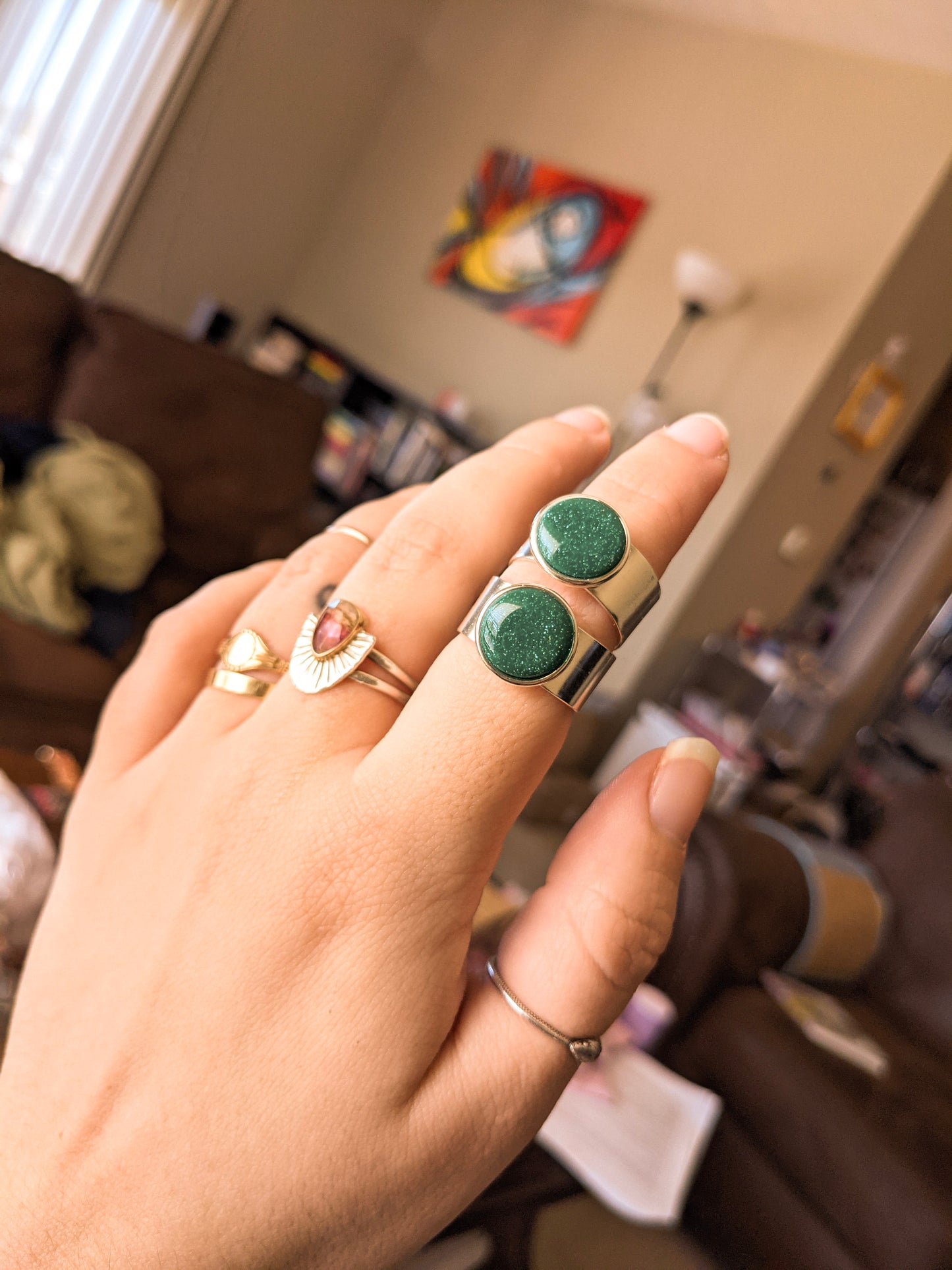 Band Ring (Adjustable) - Emerald - Plated Sterling Silver