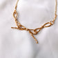Liquid Gold -Triple Bow 15.5 inch Choker Necklace - 24k Gold Plated Hex-cut Beads