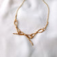 Liquid Gold -Triple Bow 15.5 inch Choker Necklace - 24k Gold Plated Hex-cut Beads