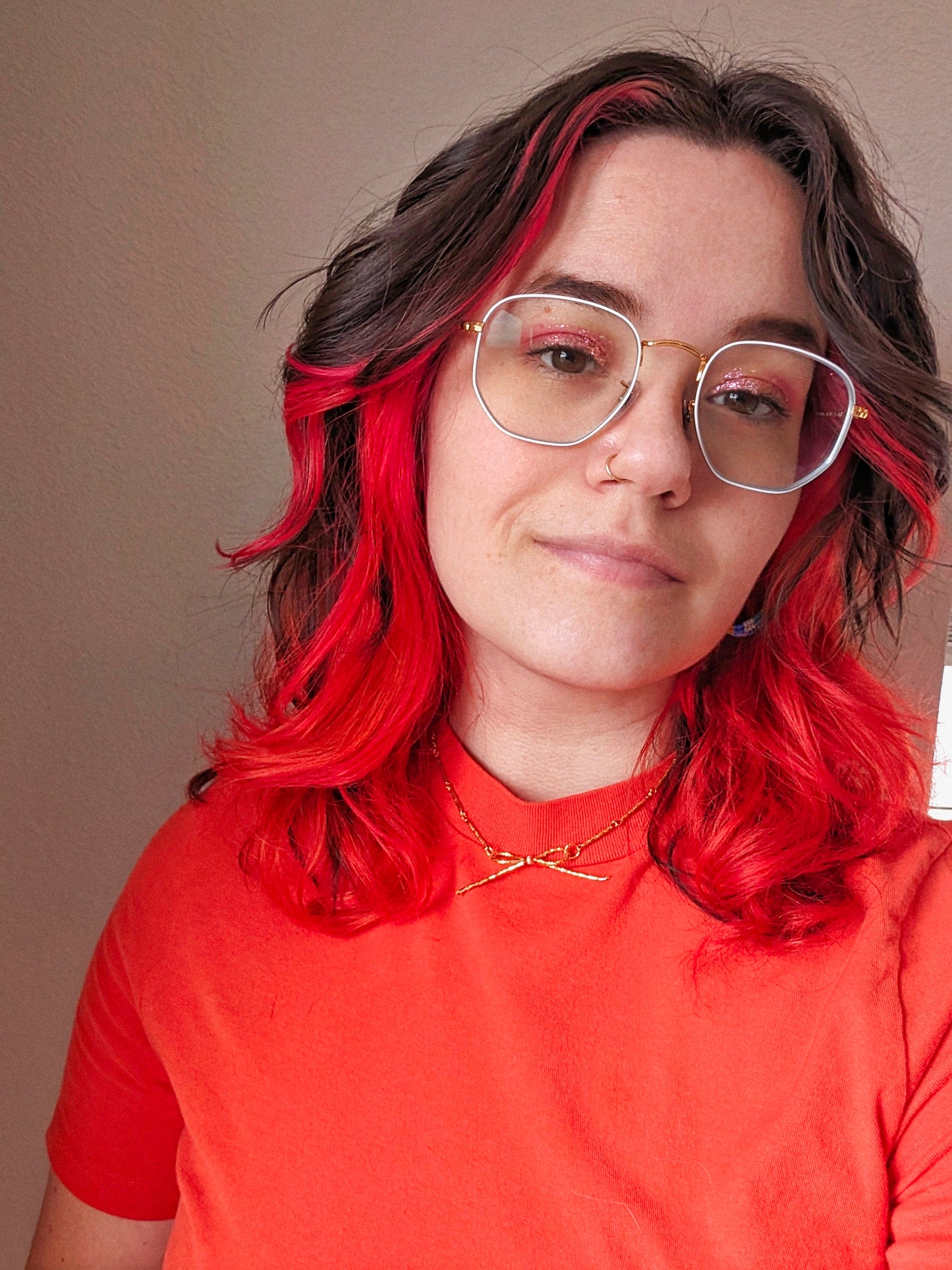 Liquid Gold - Single Bow 15 inch Choker Necklace - 24k Gold Plated Hex-cut Beads