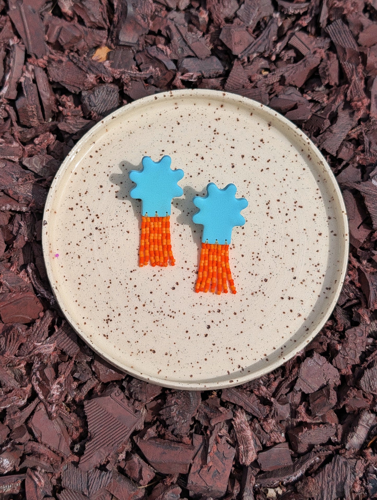 Broccoli Stud - Turquoise & Clementine Checker
