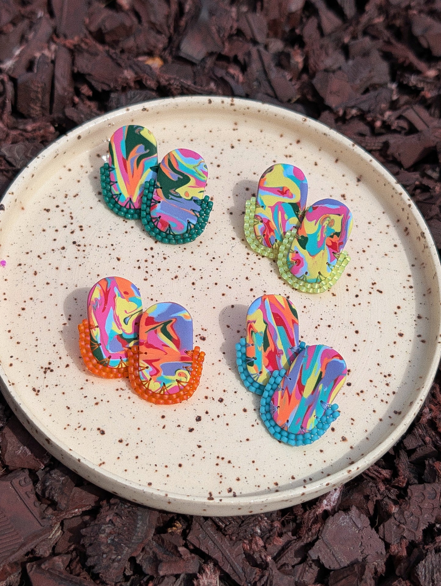 Oval Stud - Tropical Summer Swirl