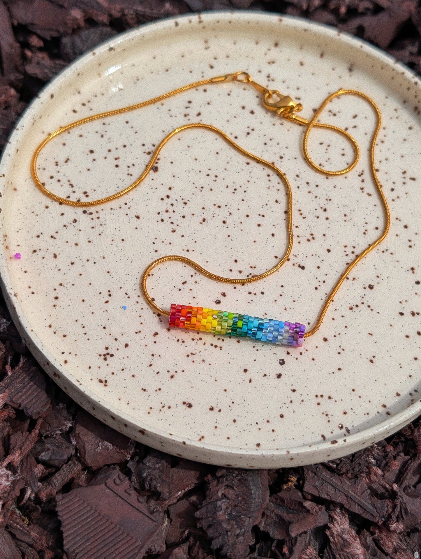 Necklace - Full Spectrum Rainbow - 18 inch Gold Plated Stainless Steel Snake Chain