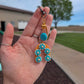 Bag Charm - Turquoise Beaded Flowers