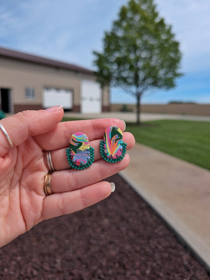 Oval Stud - Tropical Summer Swirl
