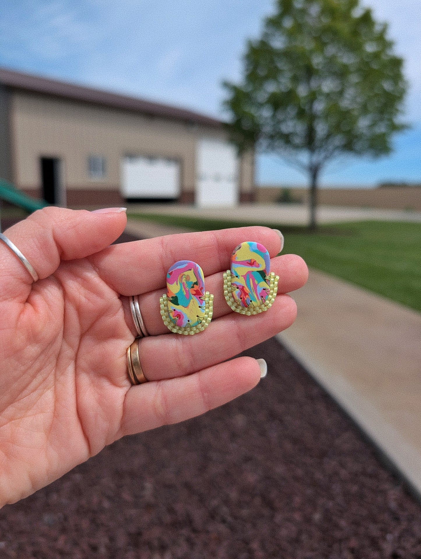 Oval Stud - Tropical Summer Swirl
