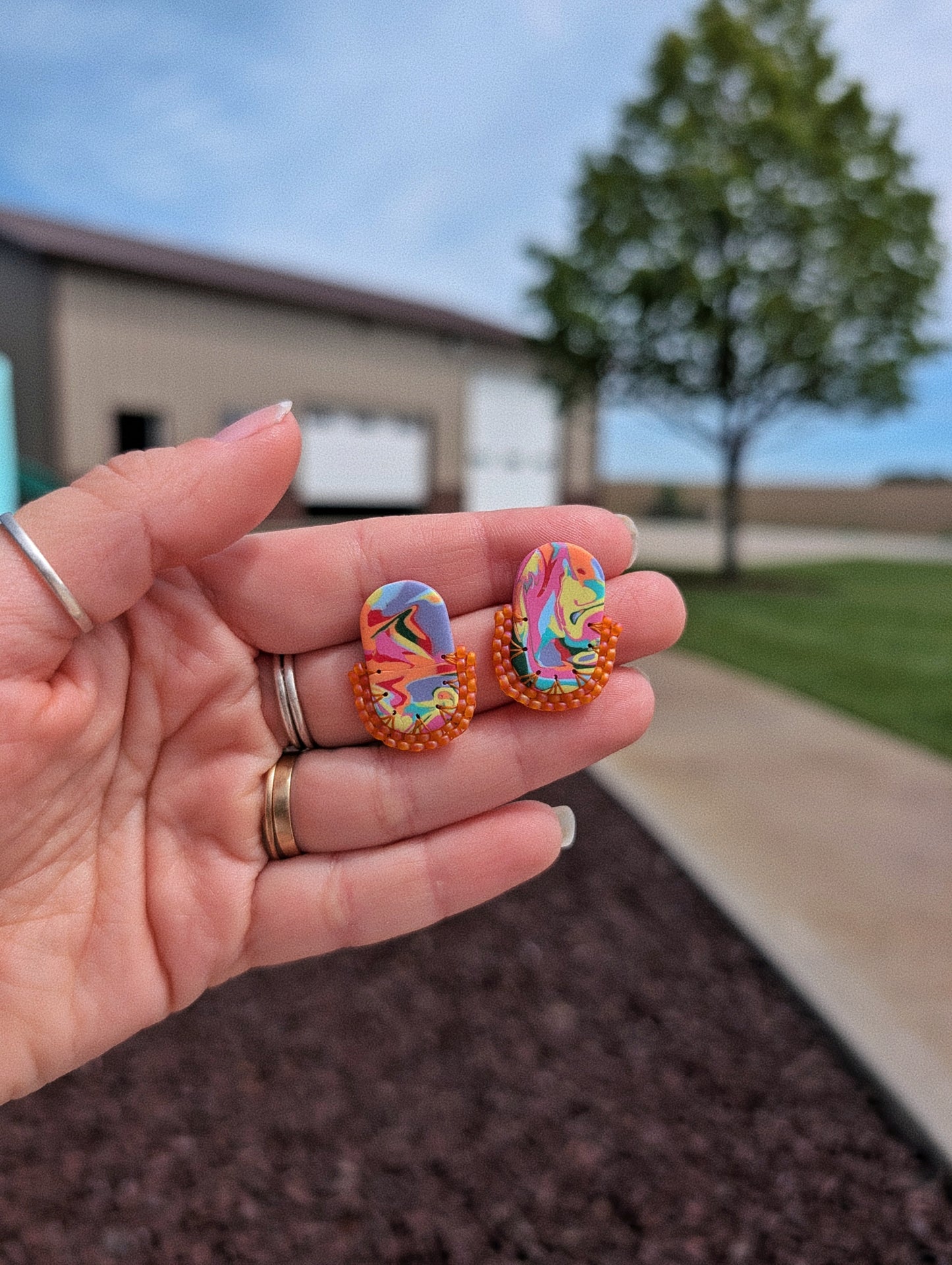 Oval Stud - Tropical Summer Swirl