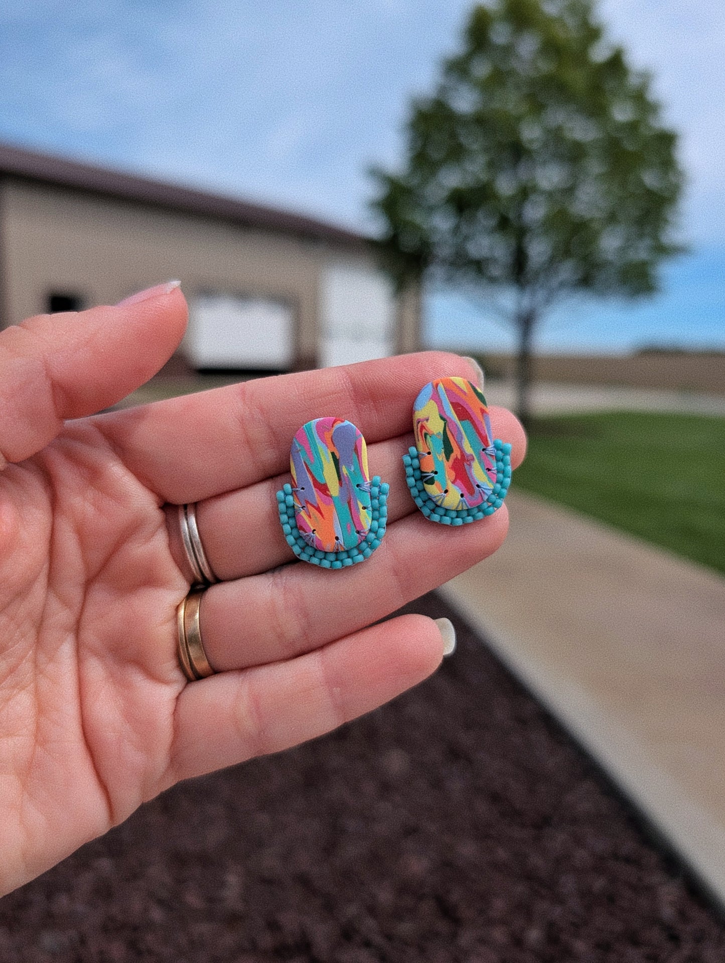 Oval Stud - Tropical Summer Swirl