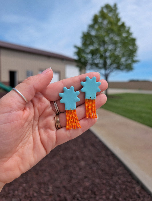 Broccoli Stud - Turquoise & Clementine Checker