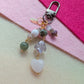 Bag Charm - Mossy - Moss Jasper, Pearl, Rose Quartz Faceted Heart
