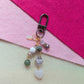 Bag Charm - Mossy - Moss Jasper, Pearl, Rose Quartz Faceted Heart