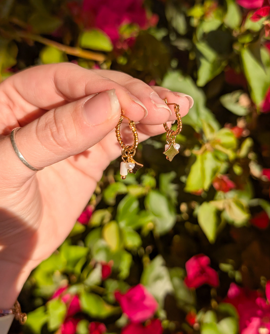 Mini Hoop Charms - Twisted Shell & Glass Pearl