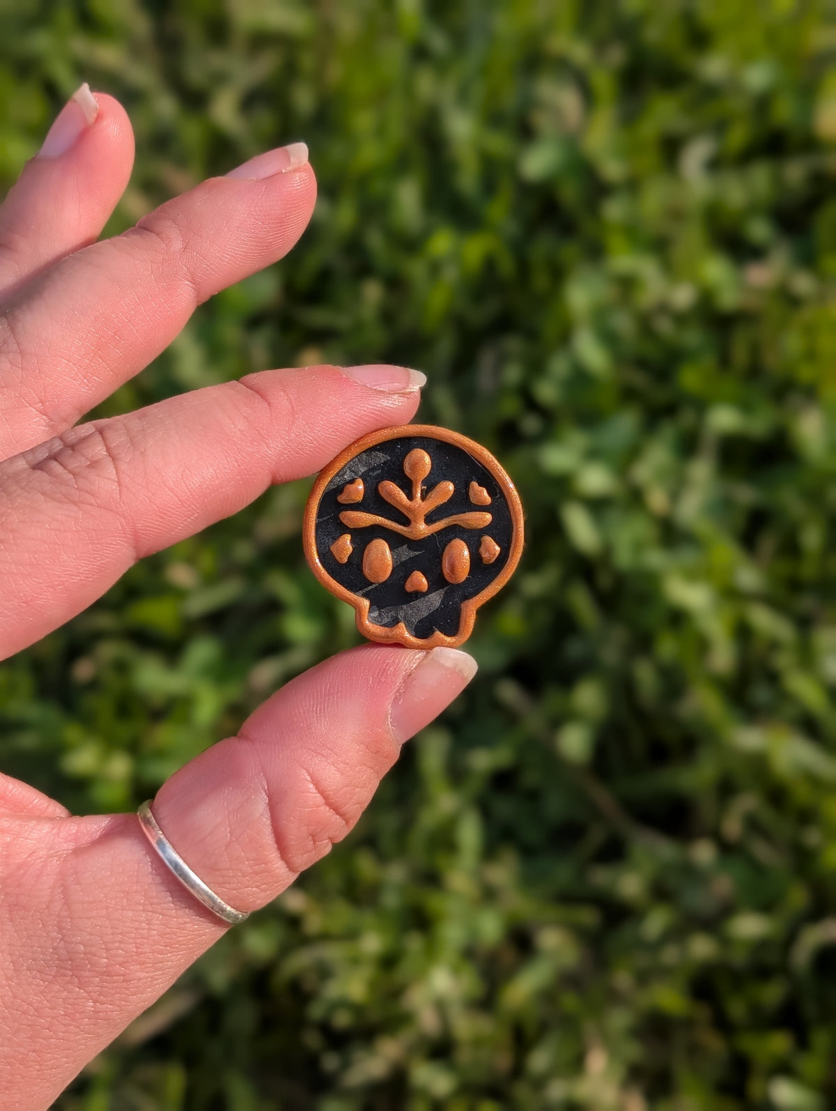 Fridge Magnet - Folk Skull - Black & Gold