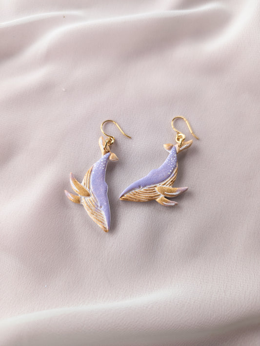 Whale - Periwinkle Lilac & Gold - Hand Painted