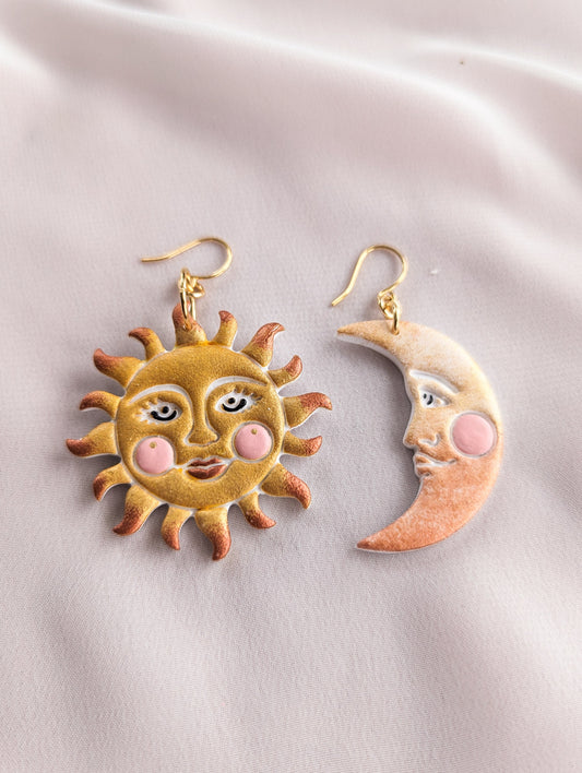 Sun & Moon - White & Gold & Copper - Hand Painted