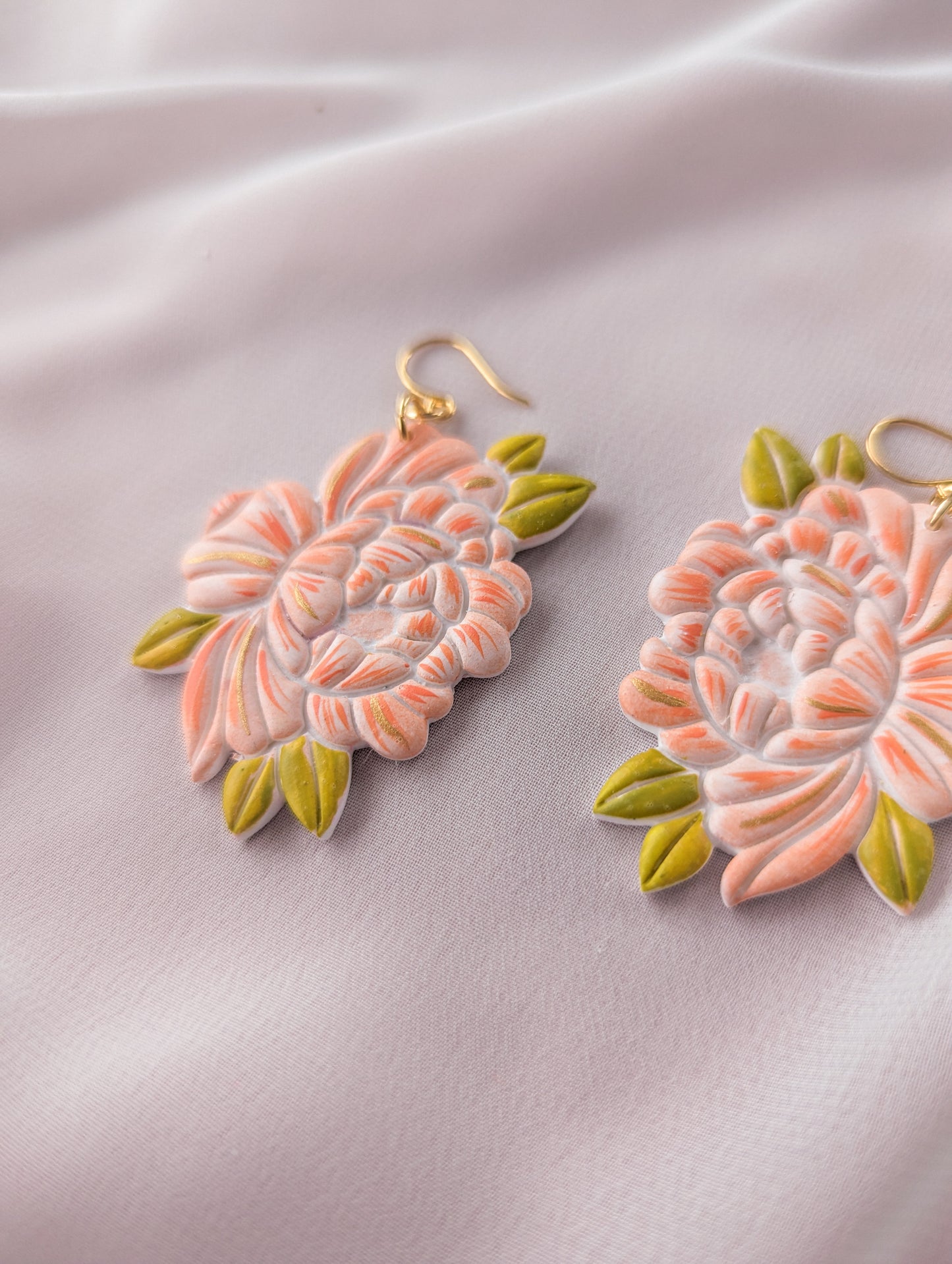 Peony - Soft Peach & Gold - Hand Painted