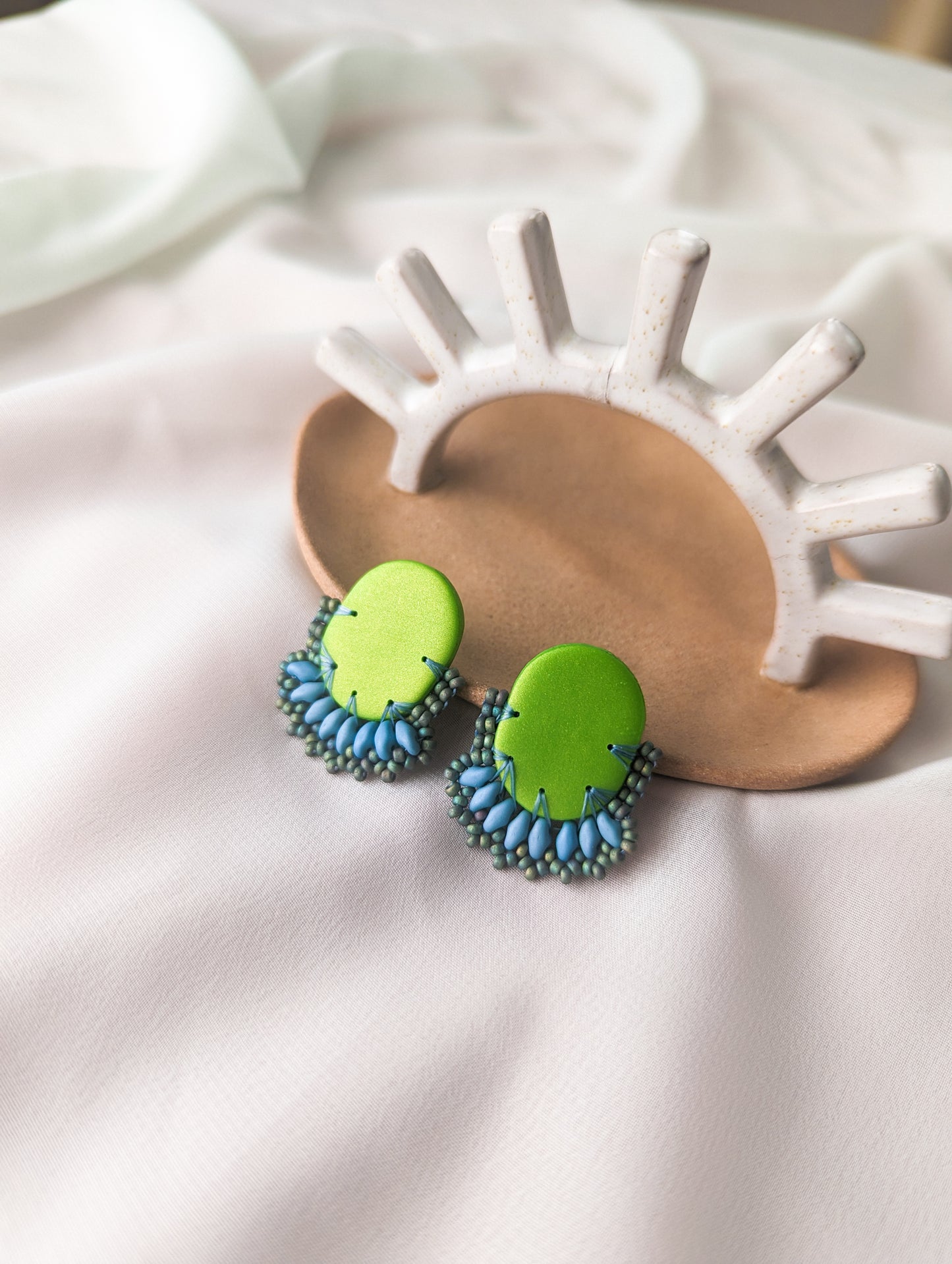 Oval Stud - Chunky - Lime & Pond  - Made To Order