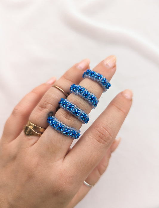 Chunky Ring - 4 Petal Flower - Monochromatic Blue - Choose Your Size