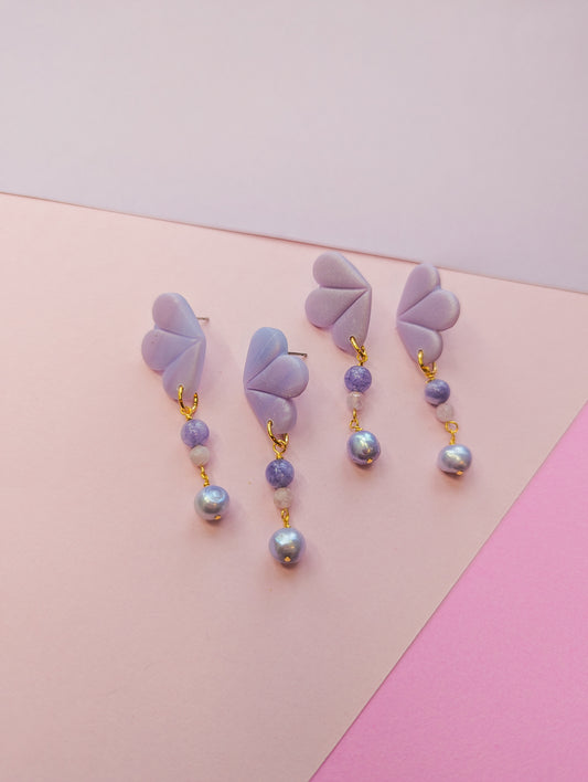 Droplets - Lilac Scallops - Freshwater Pearl, Lavender Agate, Moonstone - Buffed