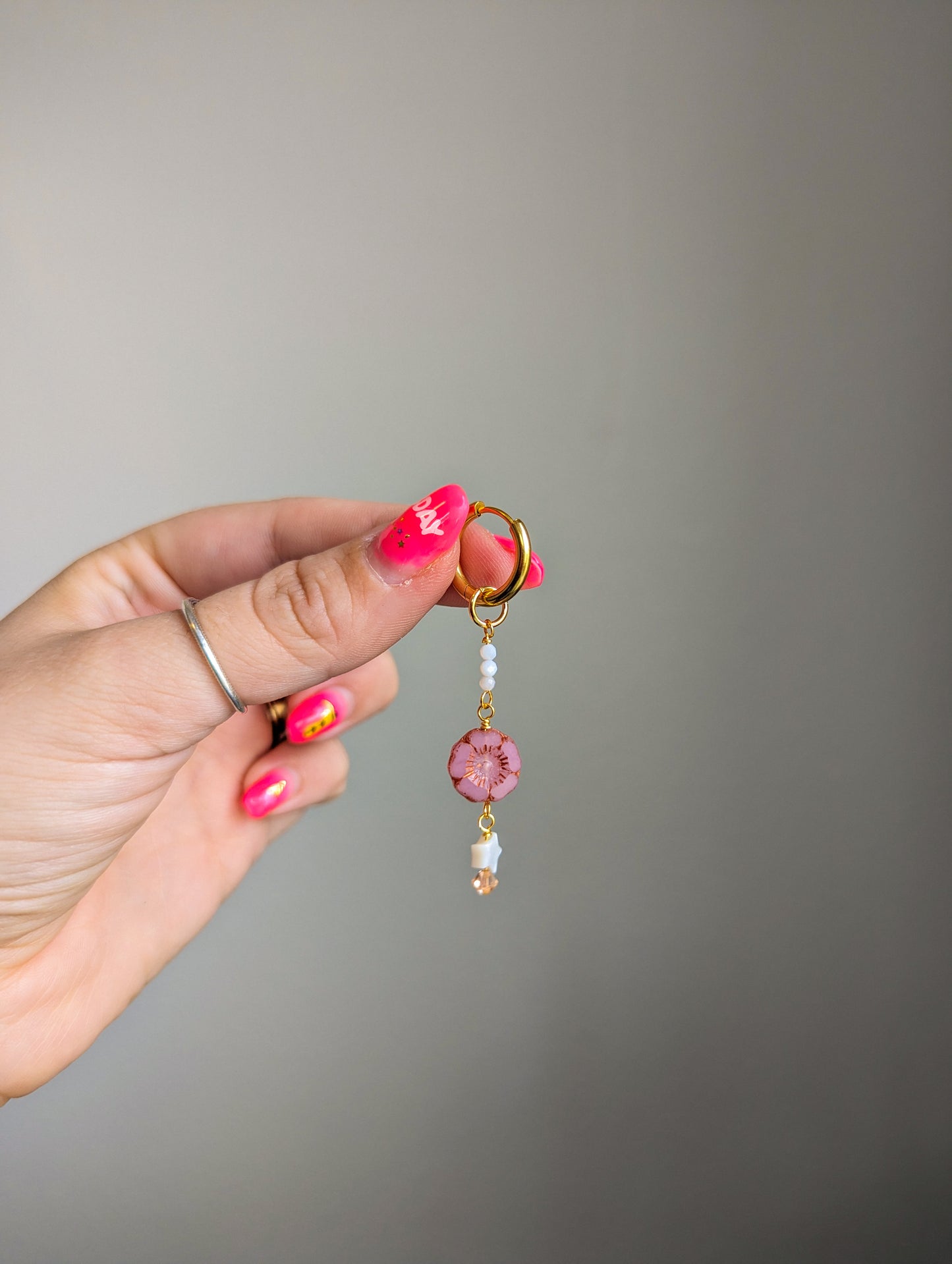 Charm - Pink Opal Hibiscus, Faceted Pearl, Shell Star, Crystal