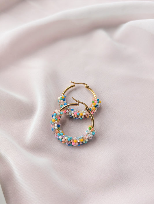 Beaded Hoops - Midi - Confetti Dip