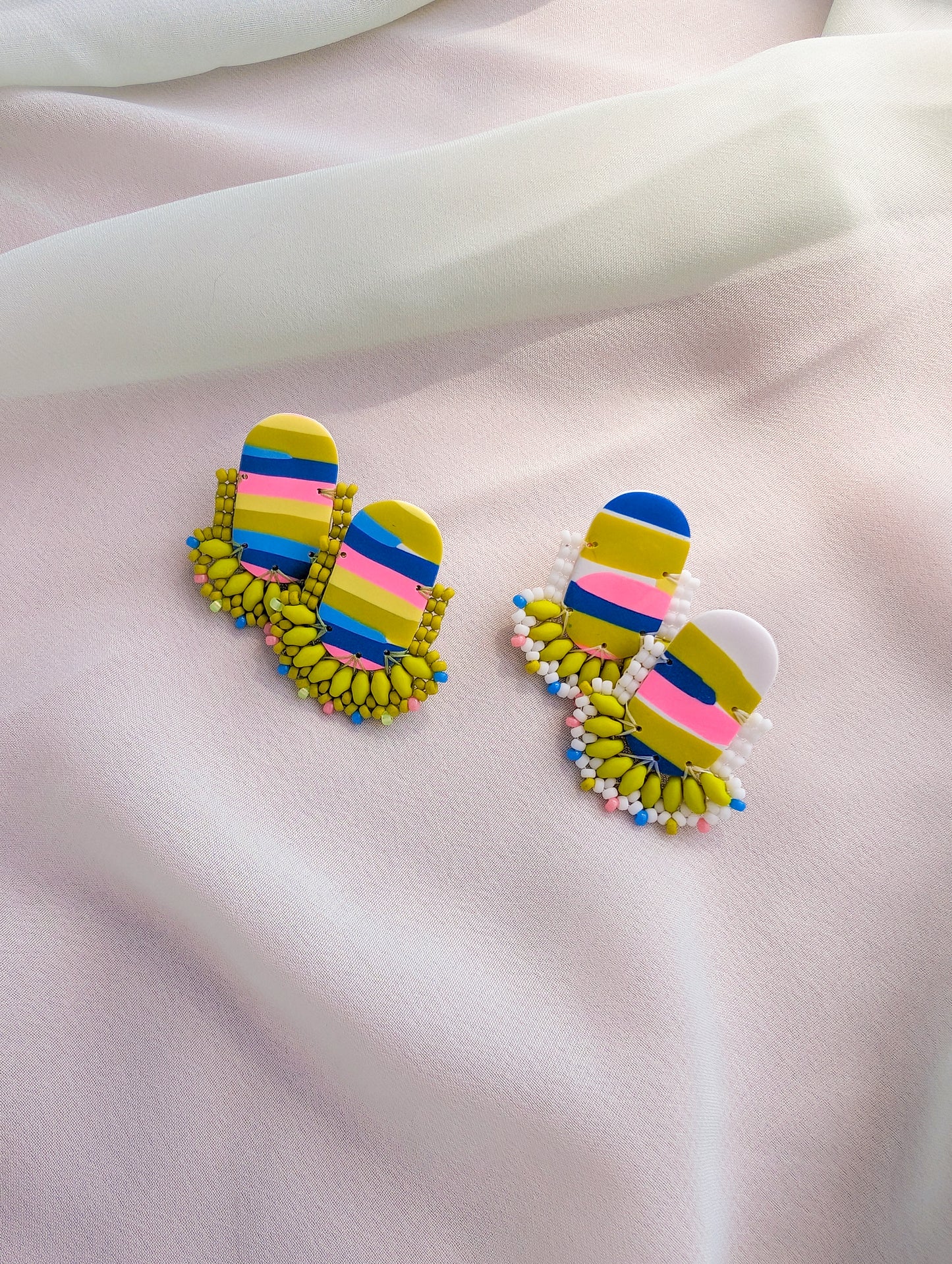 Oval Stud - Lemongrass Stripes - Limited