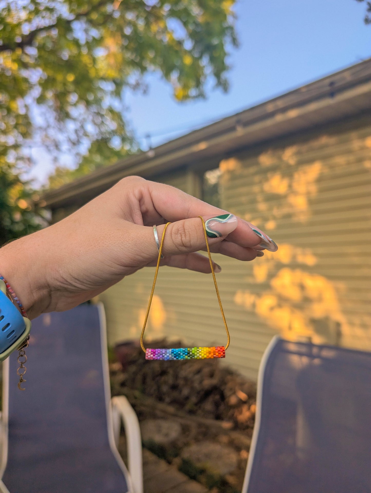 Full Spectrum Necklace - 18 inch Gold Plated Stainless Steel Snake Chain