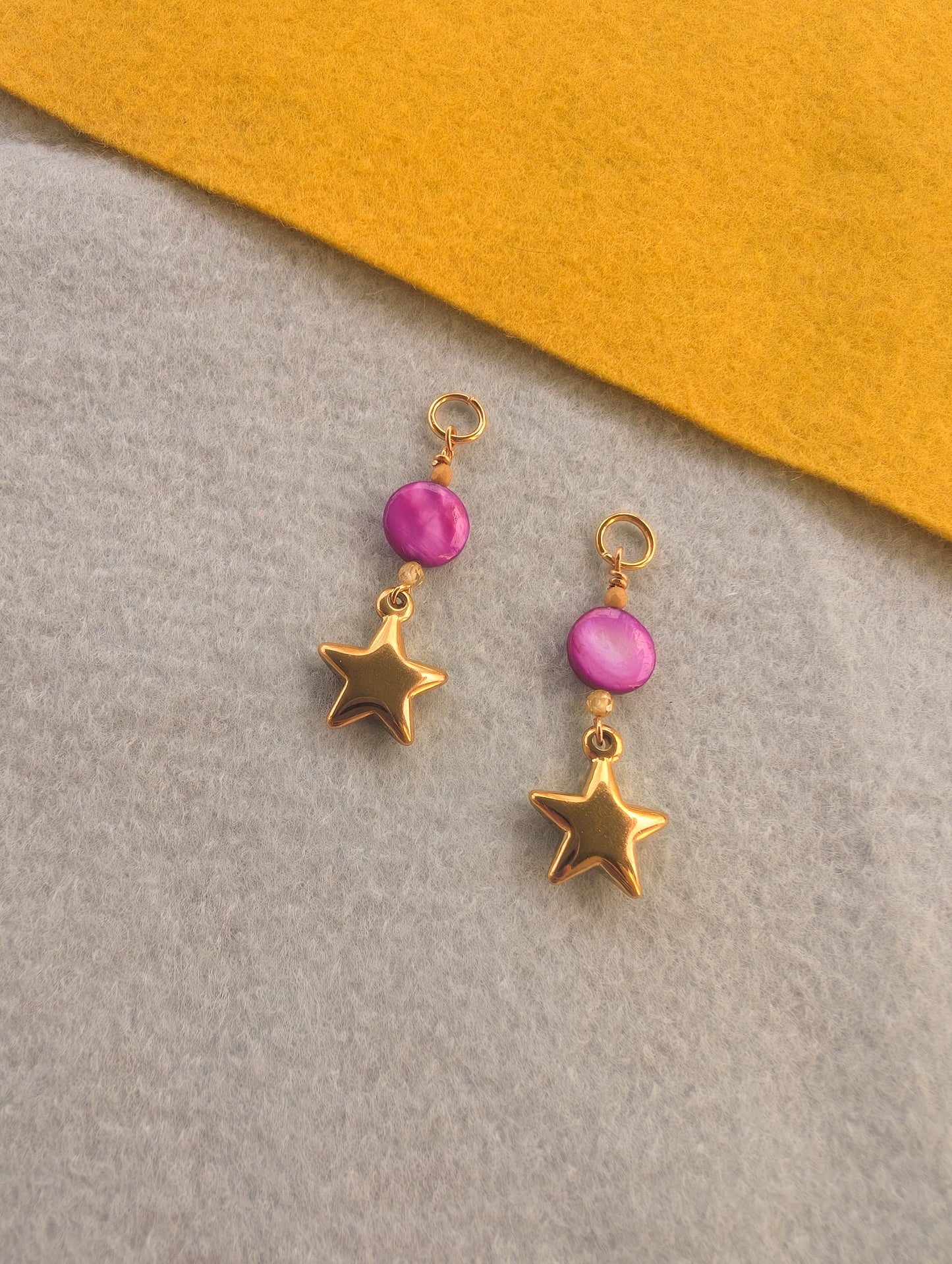 Charms - Fuchsia River Shell & Lemon Zircon - Golden Star