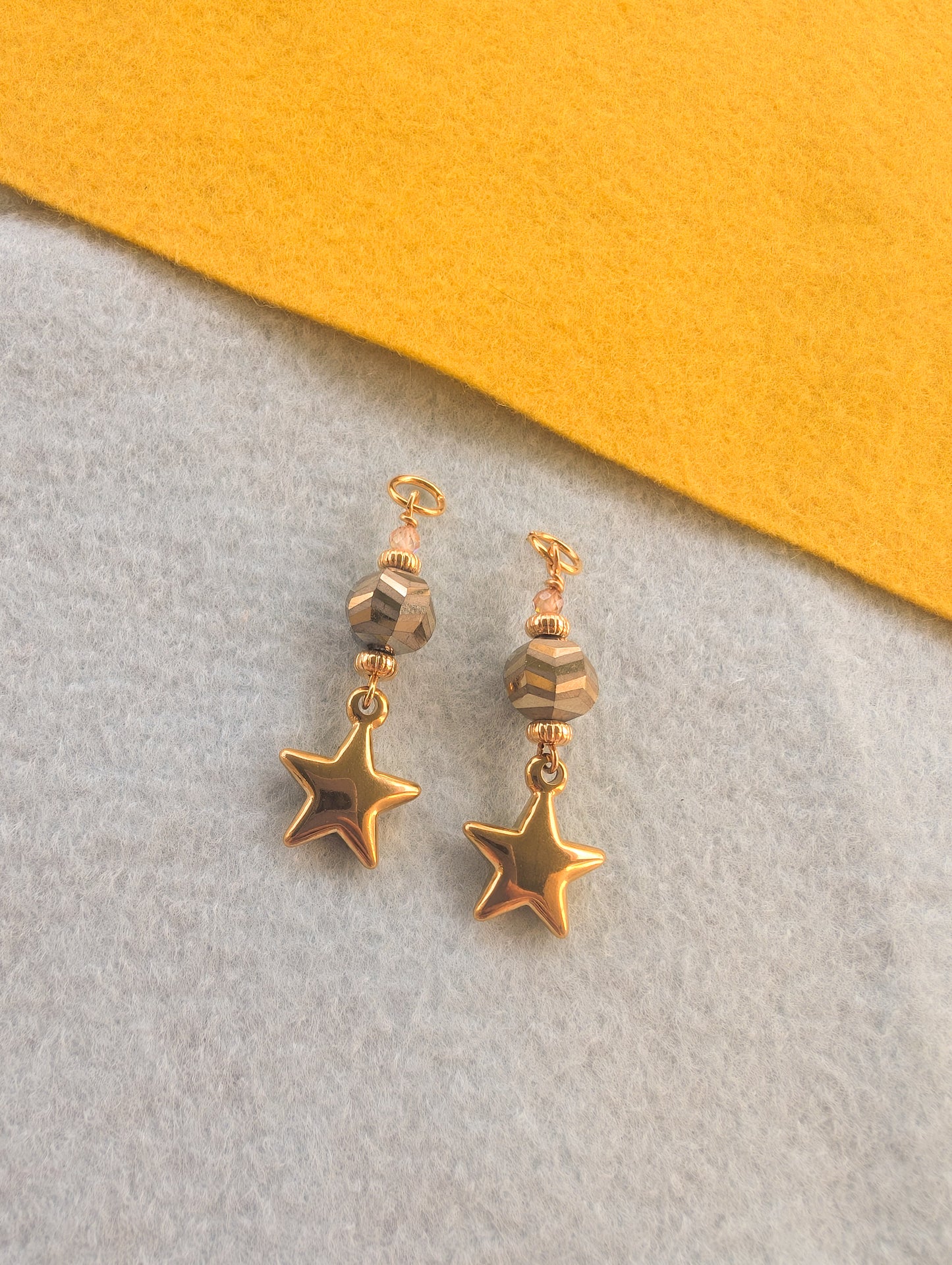 Charms - Laser Etched Champagne Drop& Peach Zircon - Golden Stars