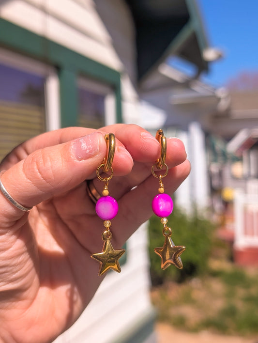 Charms - Fuchsia River Shell & Lemon Zircon - Golden Star