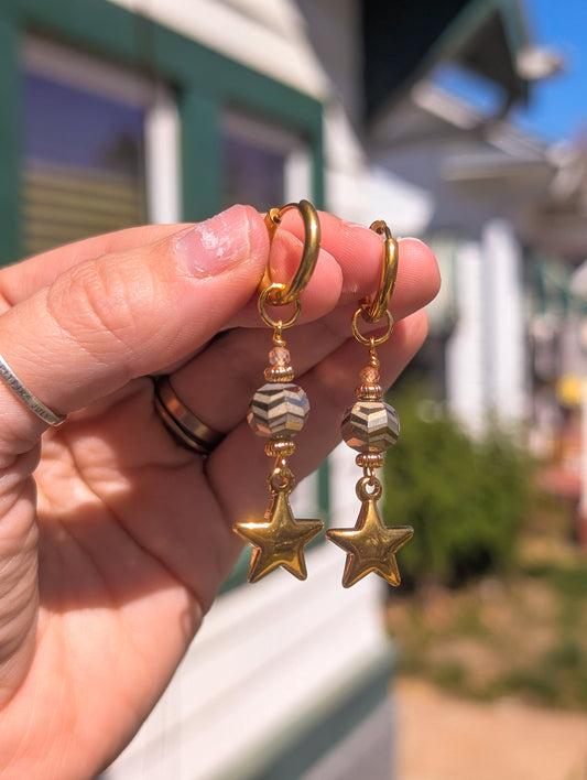 Charms - Laser Etched Champagne Drop& Peach Zircon - Golden Stars