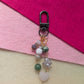 Bag Charm - Mossy - Moss Jasper, Pearl, Rose Quartz Faceted Heart