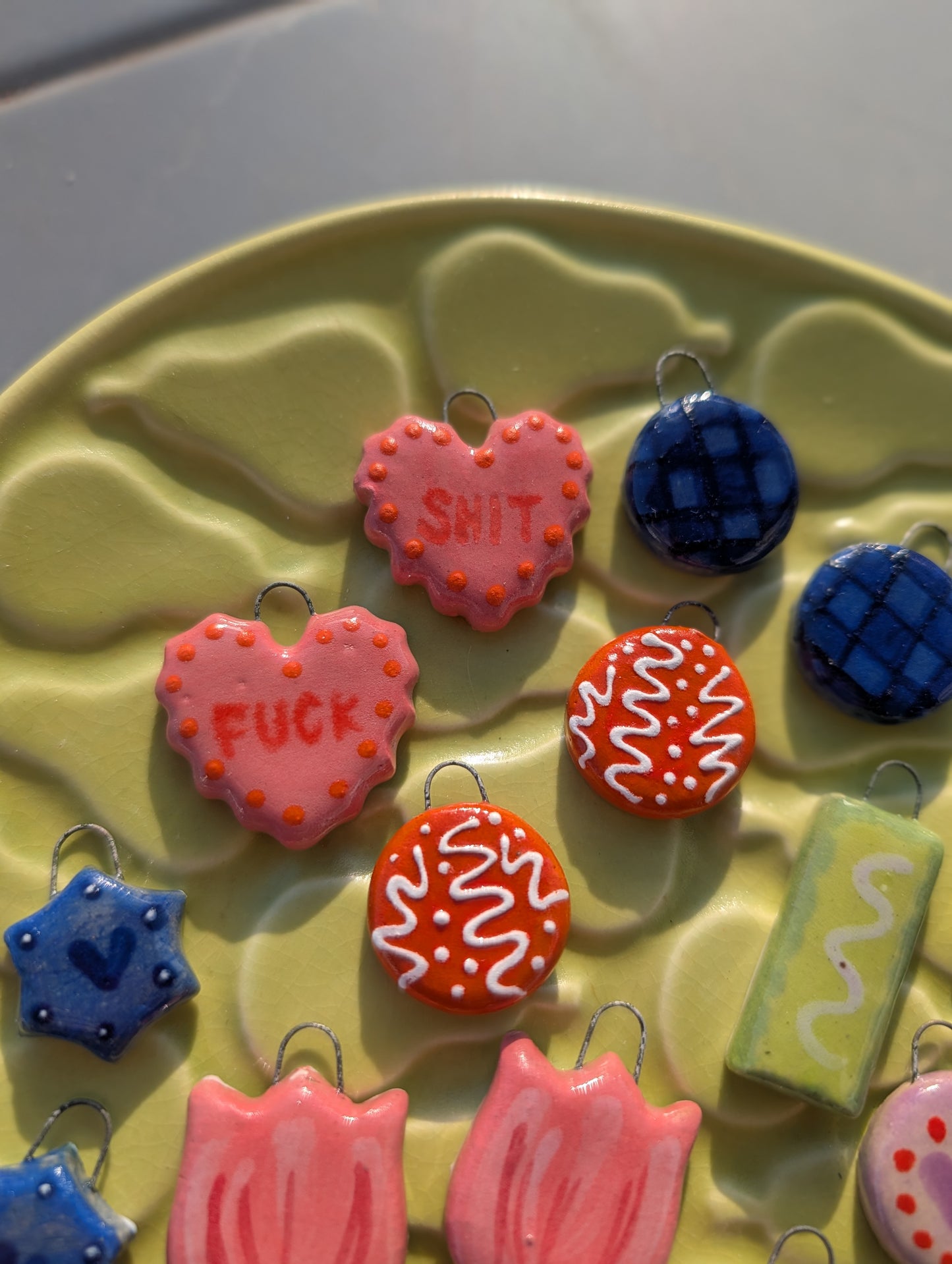 Charms - Stoneware - Orange Doodles