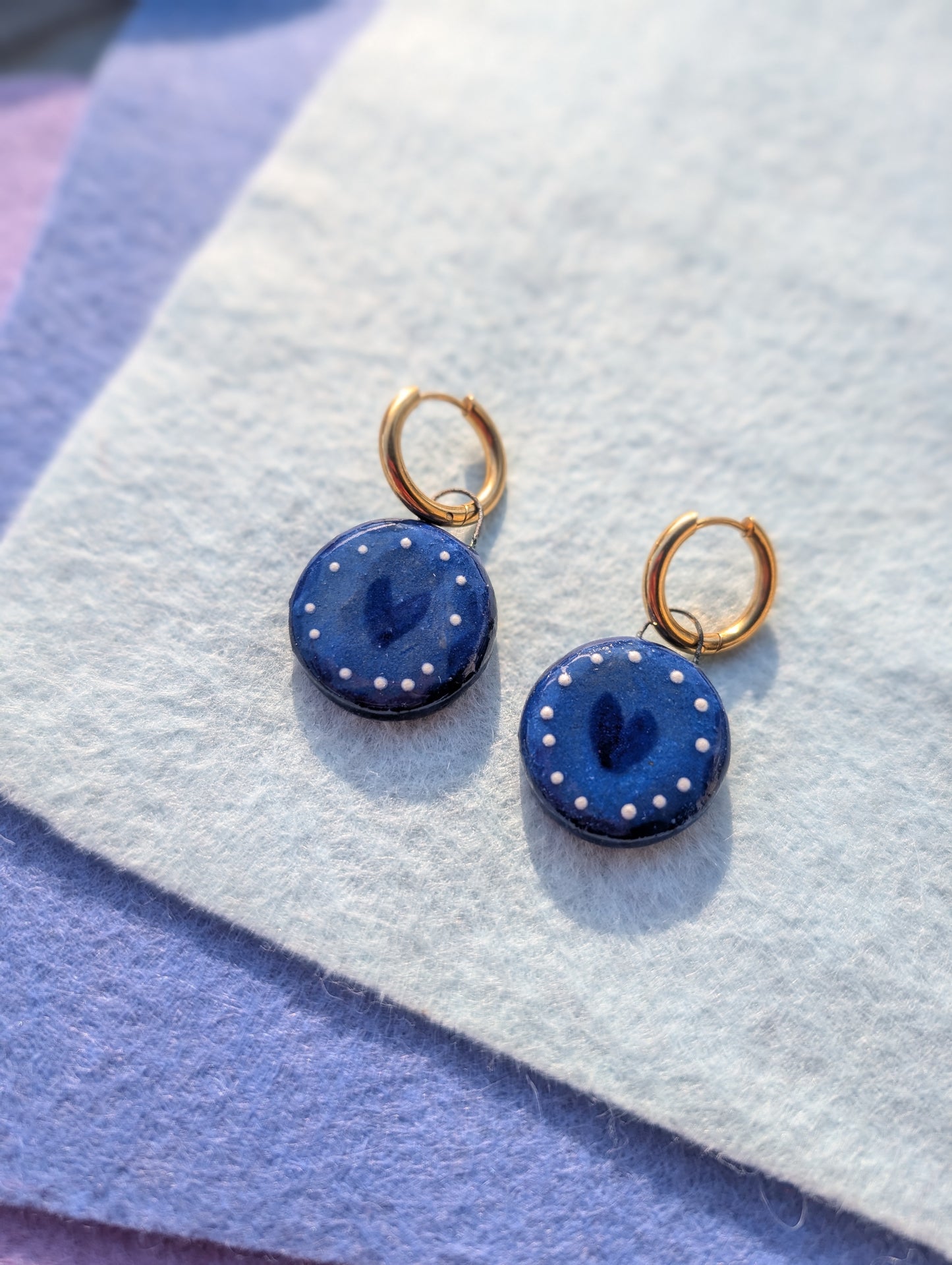 Charms - Stoneware - Cobalt Heart Dots